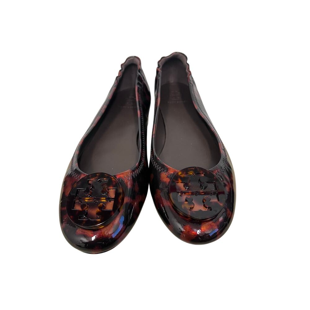 Tory Burch Minnie Ballet Flats Women’s 8.5 Tortoise Patent Logo Slip-On - Picture 5 of 11